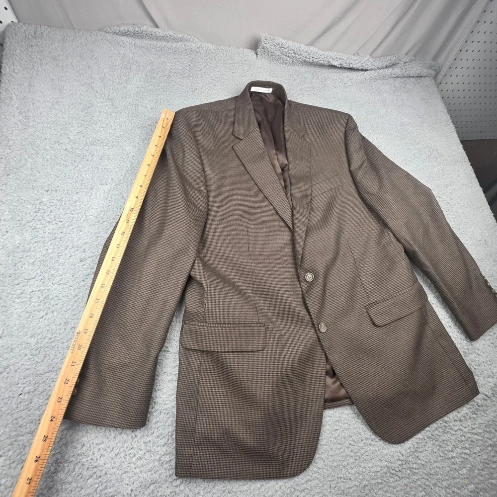 Chaps Sport Coat Men 44R Brown Micro Houndstooth Two Button Blazer Classic Fit
